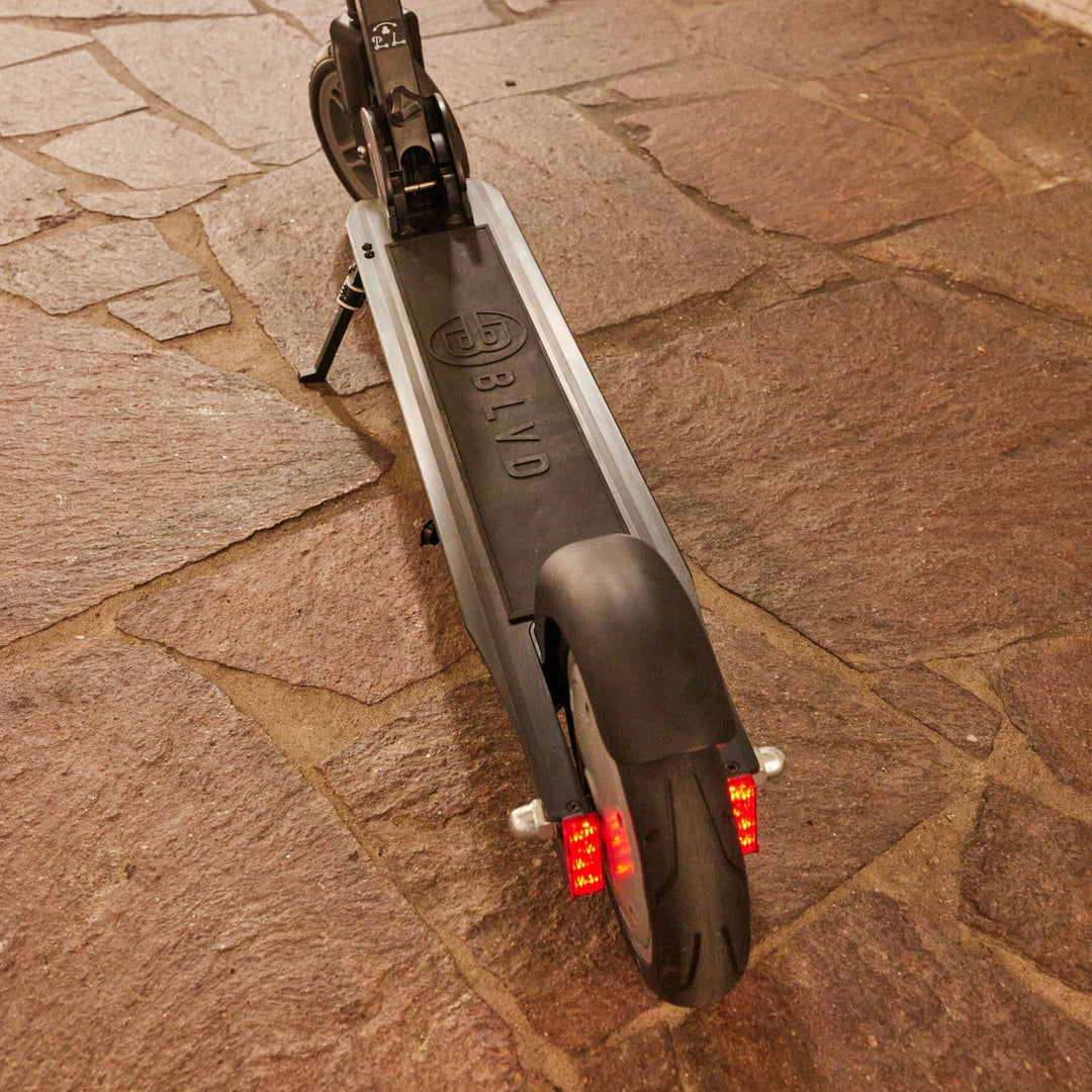 blvd forge electric scooter deck with tail lights on